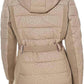 Logo Leopard Belted Hood Puffer Coat In Taupe