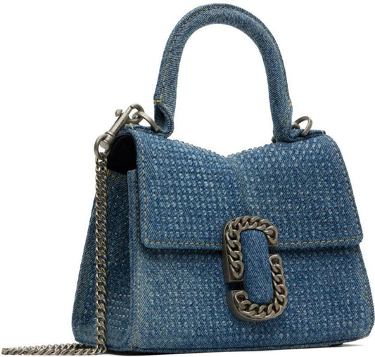 Blue 'The St. Marc Mini' Denim Top Handle Bag