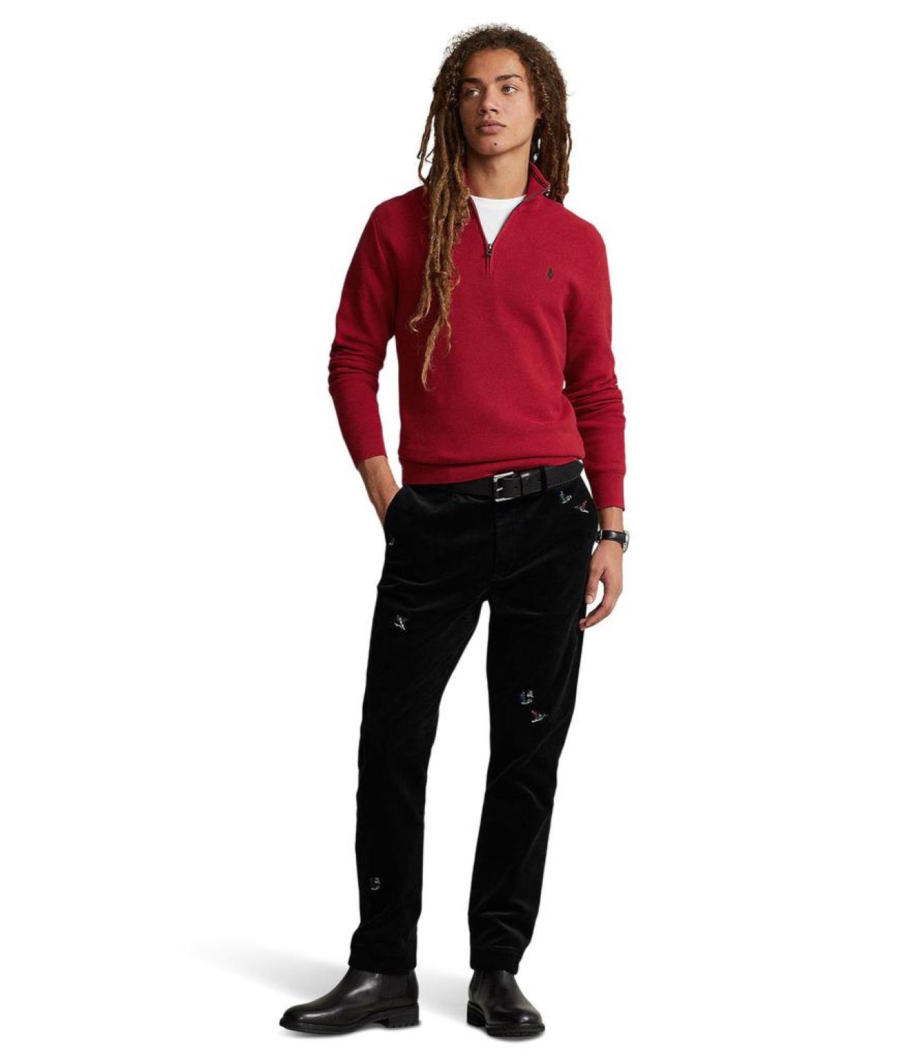 Mesh-Knit Cotton 1/4 Zip Sweater