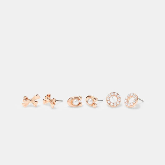 Coach Outlet Signature Pearl Bow Earrings Set