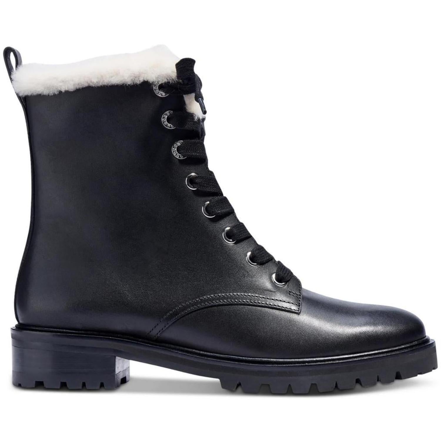 Jemma Womens Leather Faux Fur Trim Ankle Boots - Main Image