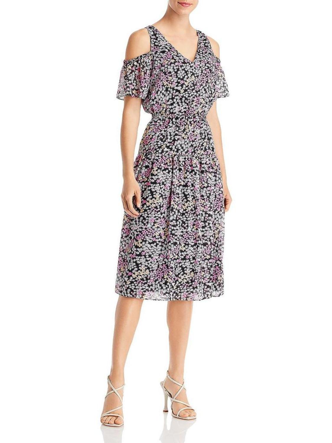 Womens V-Neck Mid-Calf Midi Dress