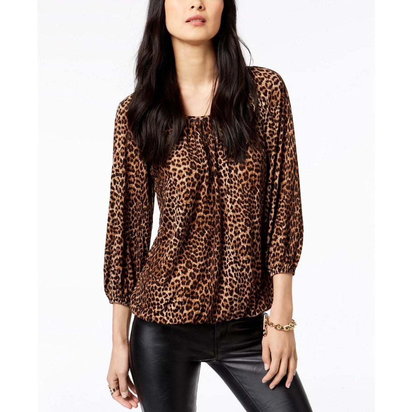 Leopard-Print Peasant Top