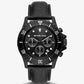 Oversized Everest Black-Tone and Leather Watch