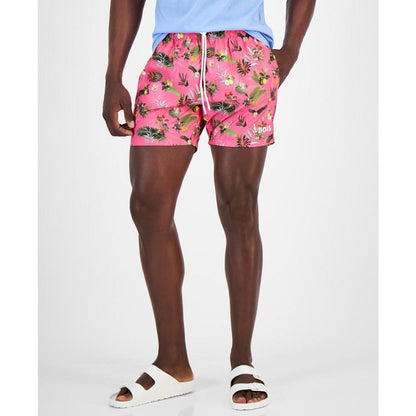 Men's 5" Piranha Tropical Print Drawstring Swim Trunks