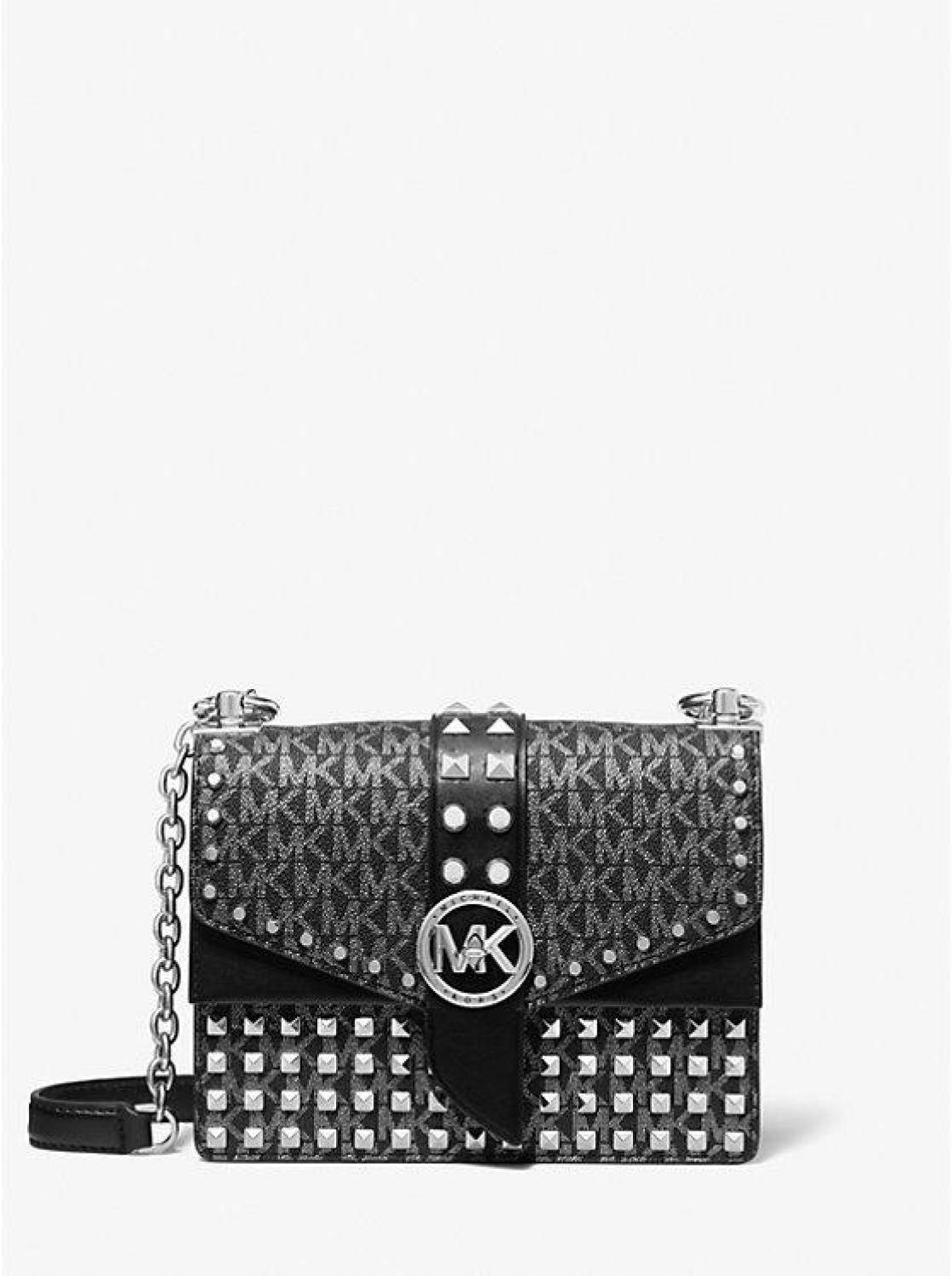 Greenwich Small Studded Metallic Logo Crossbody Bag