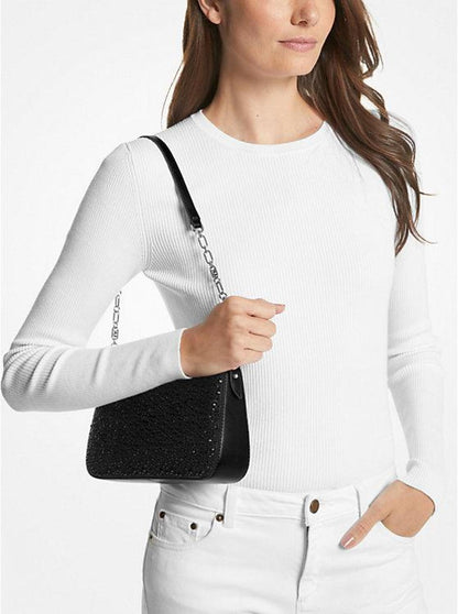 Empire Medium Embellished Suede Chain-Link Pochette