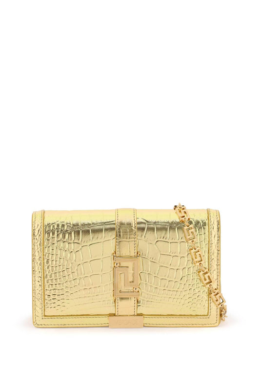 Versace croco-embossed leather greca goddes crossbody bag