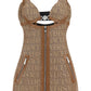 Versace monogram mini dress with leather trims