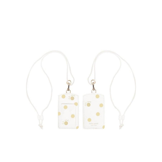 ID Holder - White with Gold Polka Dots