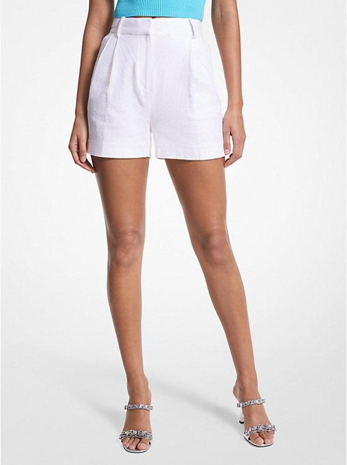 Pleated Linen Blend Shorts