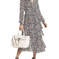 Womens Floral Crepe Midi Wrap Dress