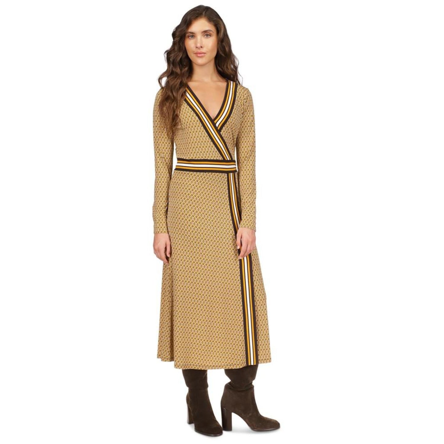 Women's Faux-Wrap Border-Print Dress, Regular & Petite