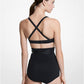 Leather-Trimmed Crepe Bra and Brief Bikini Set