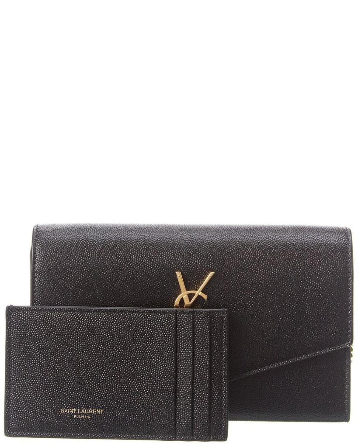 Saint Laurent Uptown Embossed Leather Wallet On Chain