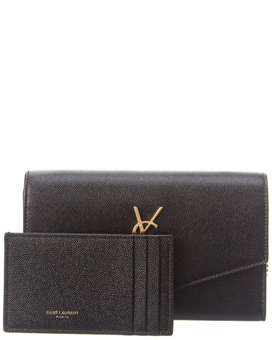 Saint Laurent Uptown Embossed Leather Wallet On Chain