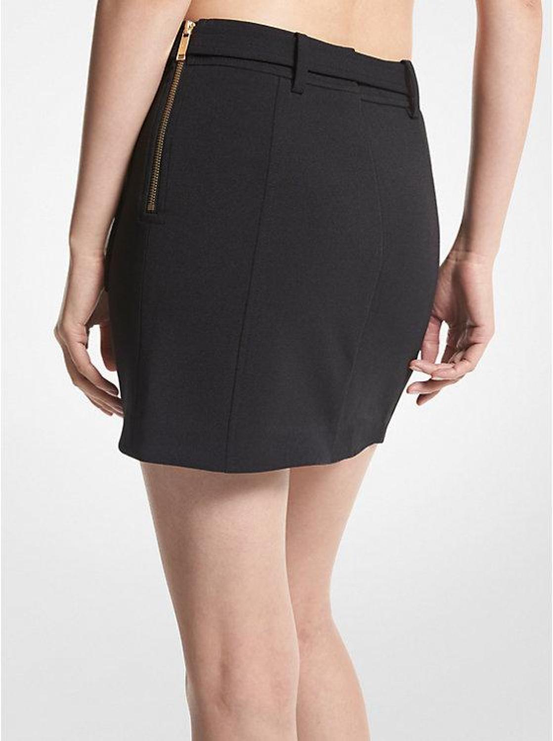Stretch Crepe Belted Mini Skirt