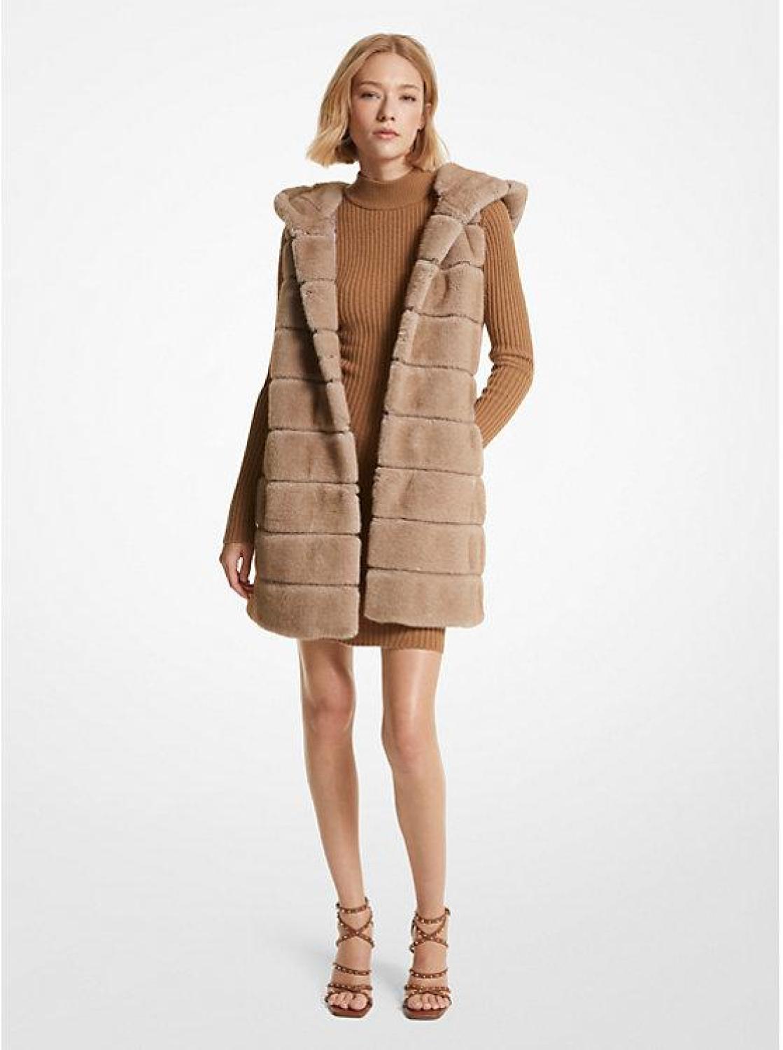 Quilted Faux Fur Hooded Vest