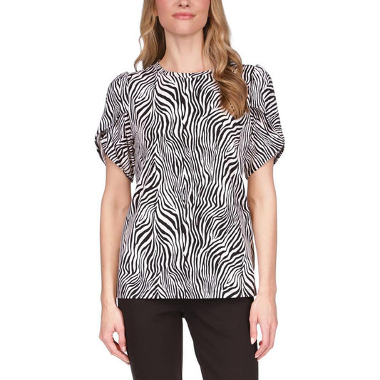 Petite Zebra-Print Petal-Sleeve Top