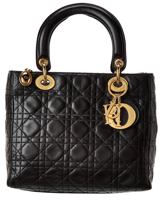 Dior Black Lambskin Leather Large Lady Bag (Authentic Pre-Owned) (Authentic