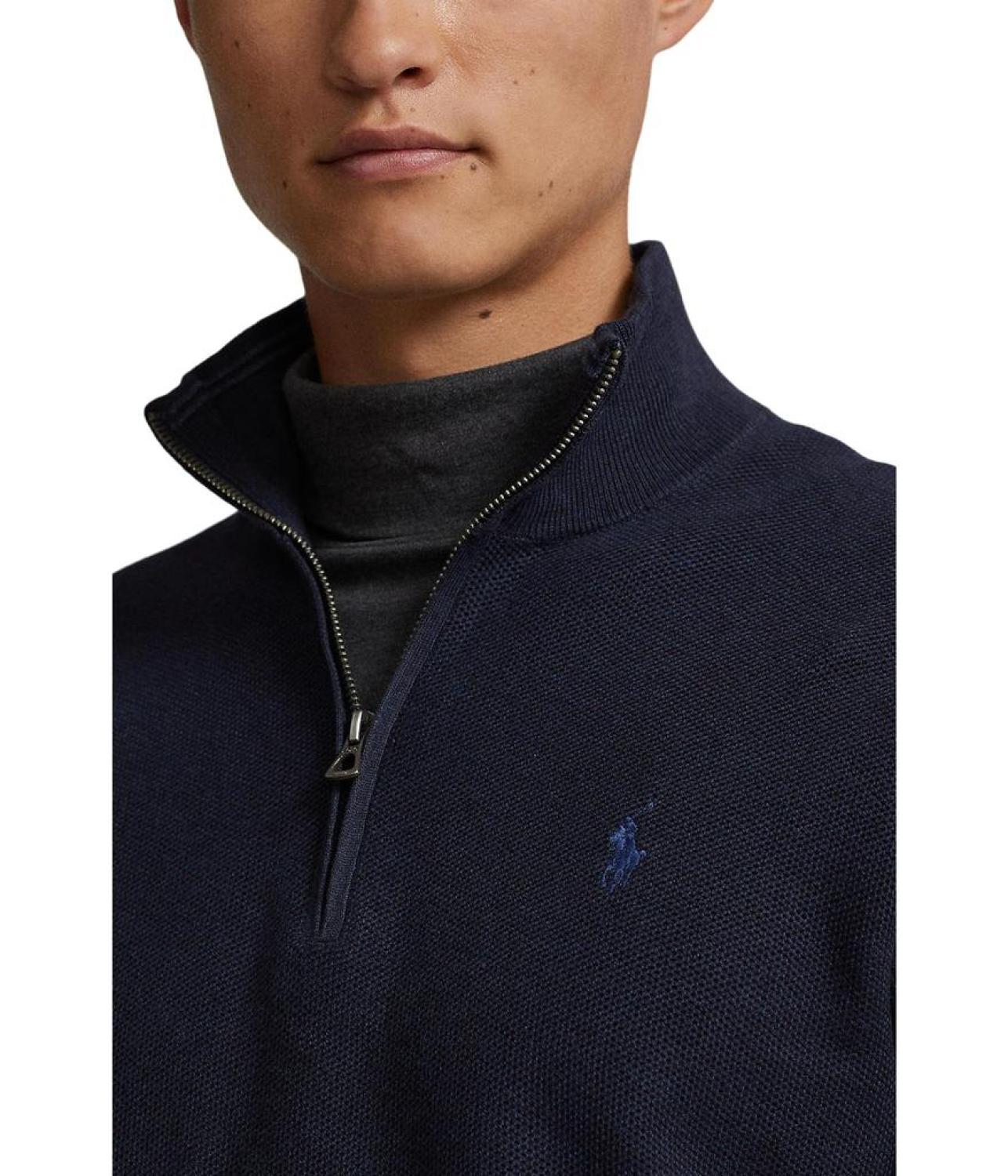 Mesh-Knit Cotton 1/4 Zip Sweater