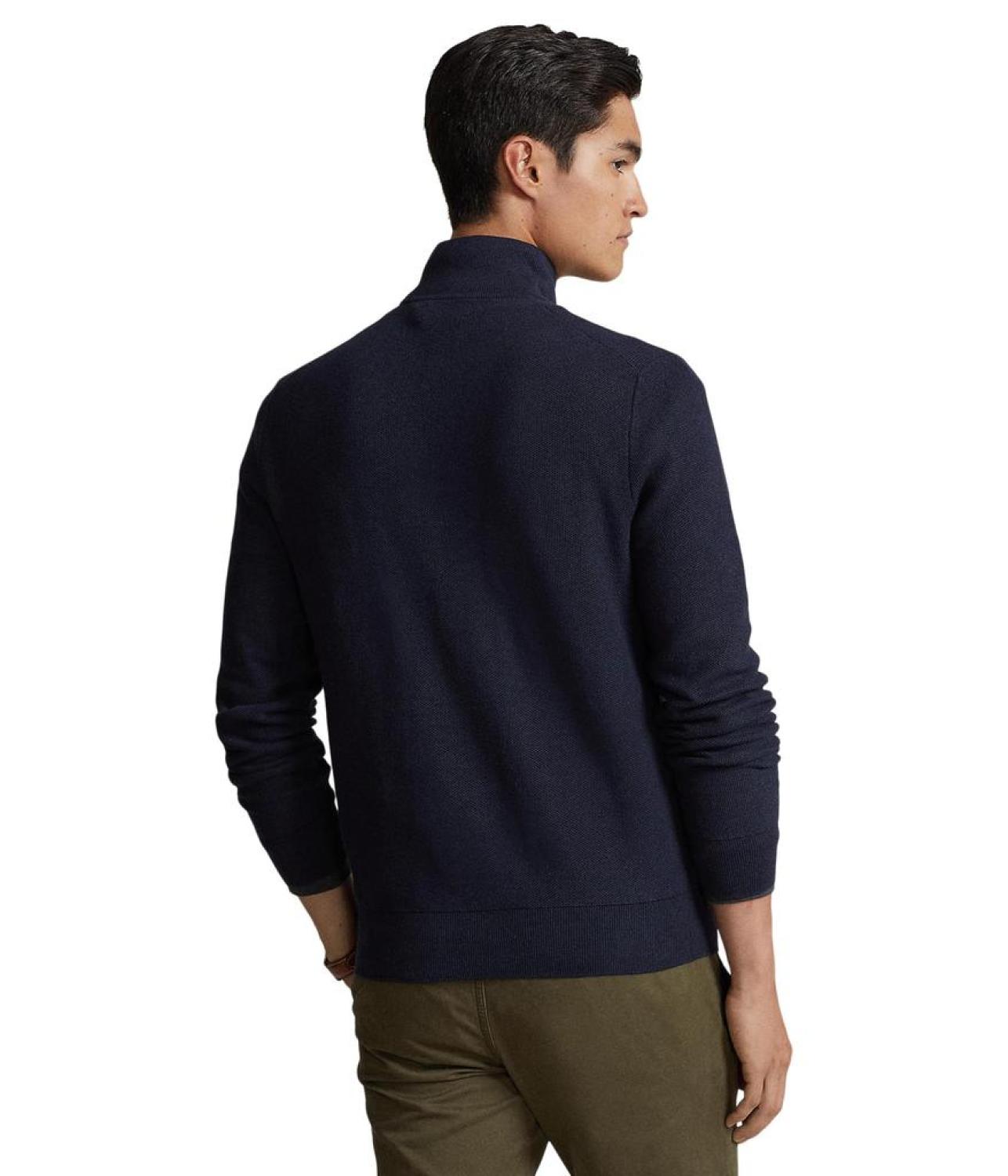Mesh-Knit Cotton 1/4 Zip Sweater