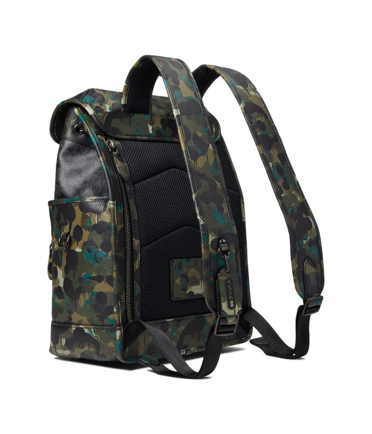 coach camo backpack men's Outlet West In Signature Print This League Flap Backpack is a gently worn design restored to its original condition by the talented craftspeople at our Coach Repair Workshop Coach Men's Camouflage Leather Backpack