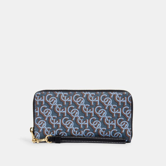 Coach Outlet Long Zip Around Wallet With Signature Monogram Print