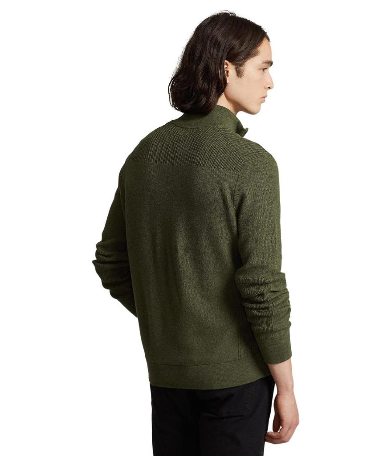 Mesh-Knit Cotton Full Zip Sweater