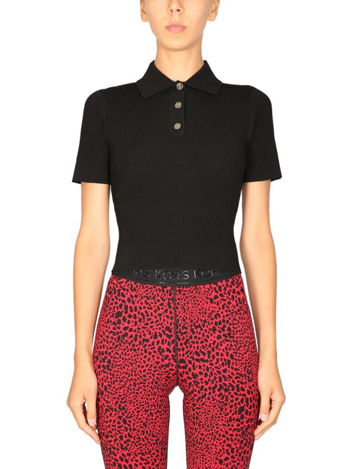 Michael Michael Kors Buttoned Rib Knit Polo Top