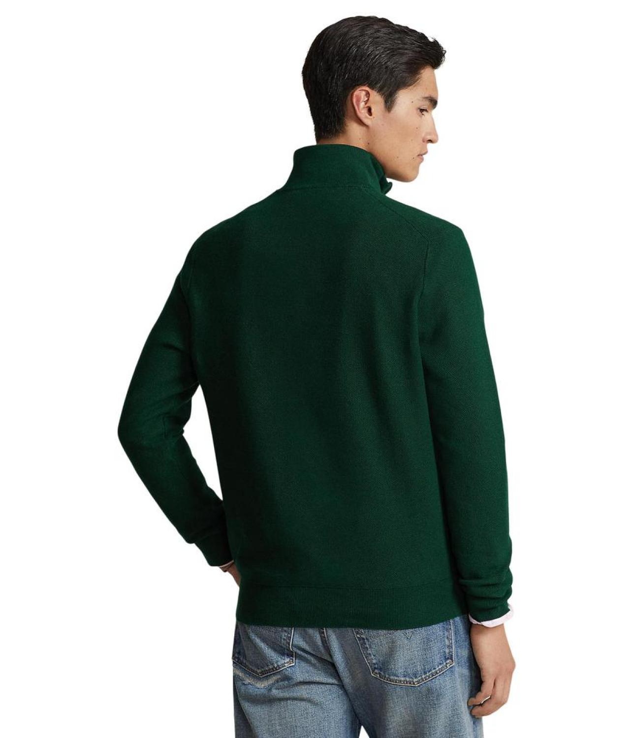 Mesh-Knit Cotton 1/4 Zip Sweater