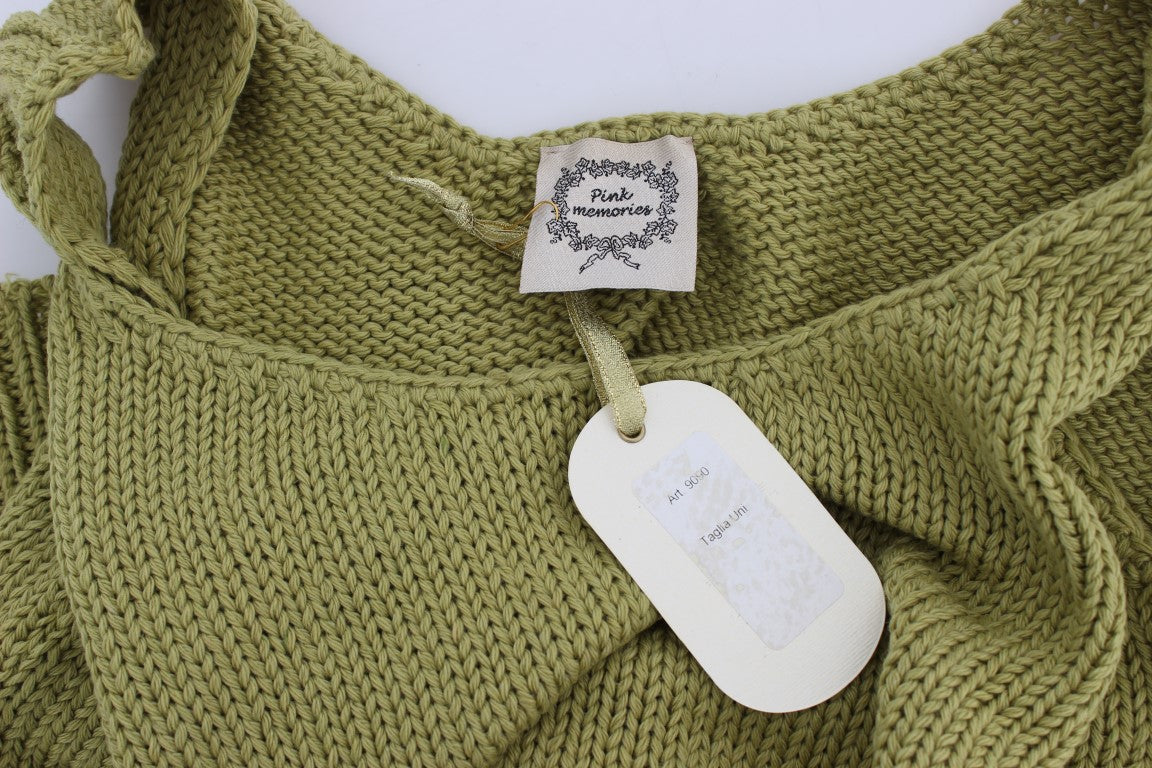 PINK MEMORIES Green Cotton Blend Knitted Sleeveless Sweater