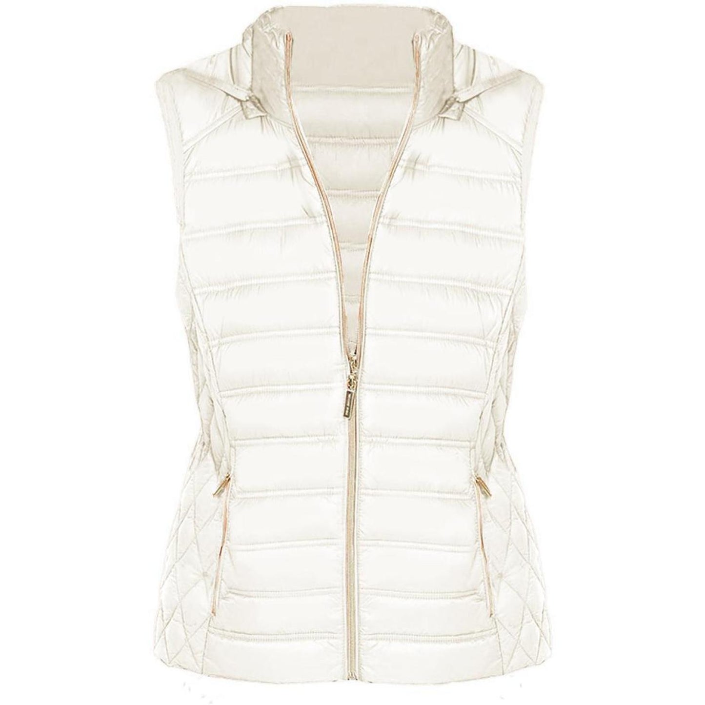 Michael Kors Women's Bone White Down Sleeveless Puffer Vest with Removable Hood