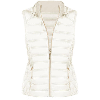 Michael Kors Women's Bone White Down Sleeveless Puffer Vest with Removable Hood