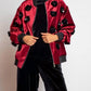 Velvet Floral Embroidered Bomber Jacket In Burgundy