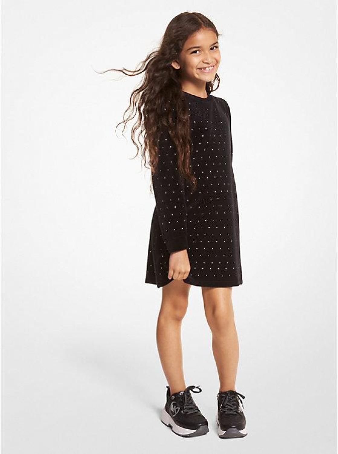 Embellished Velvet Cotton Blend Dress