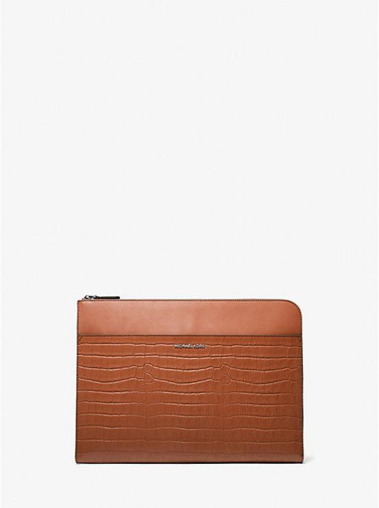 Hudson Crocodile Embossed Leather Laptop Case