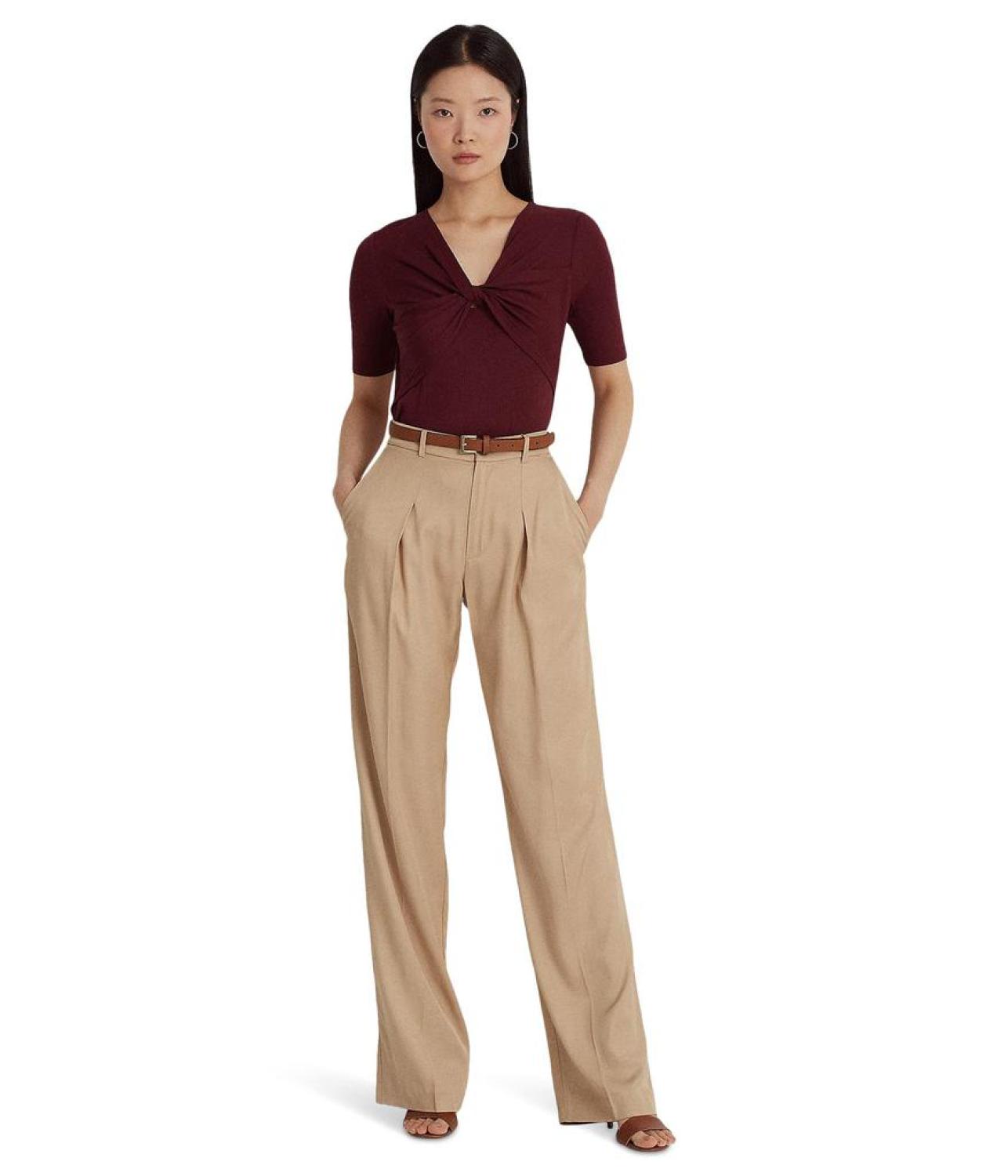 Twist-Front Rib-Knit Cotton-Blend Tee