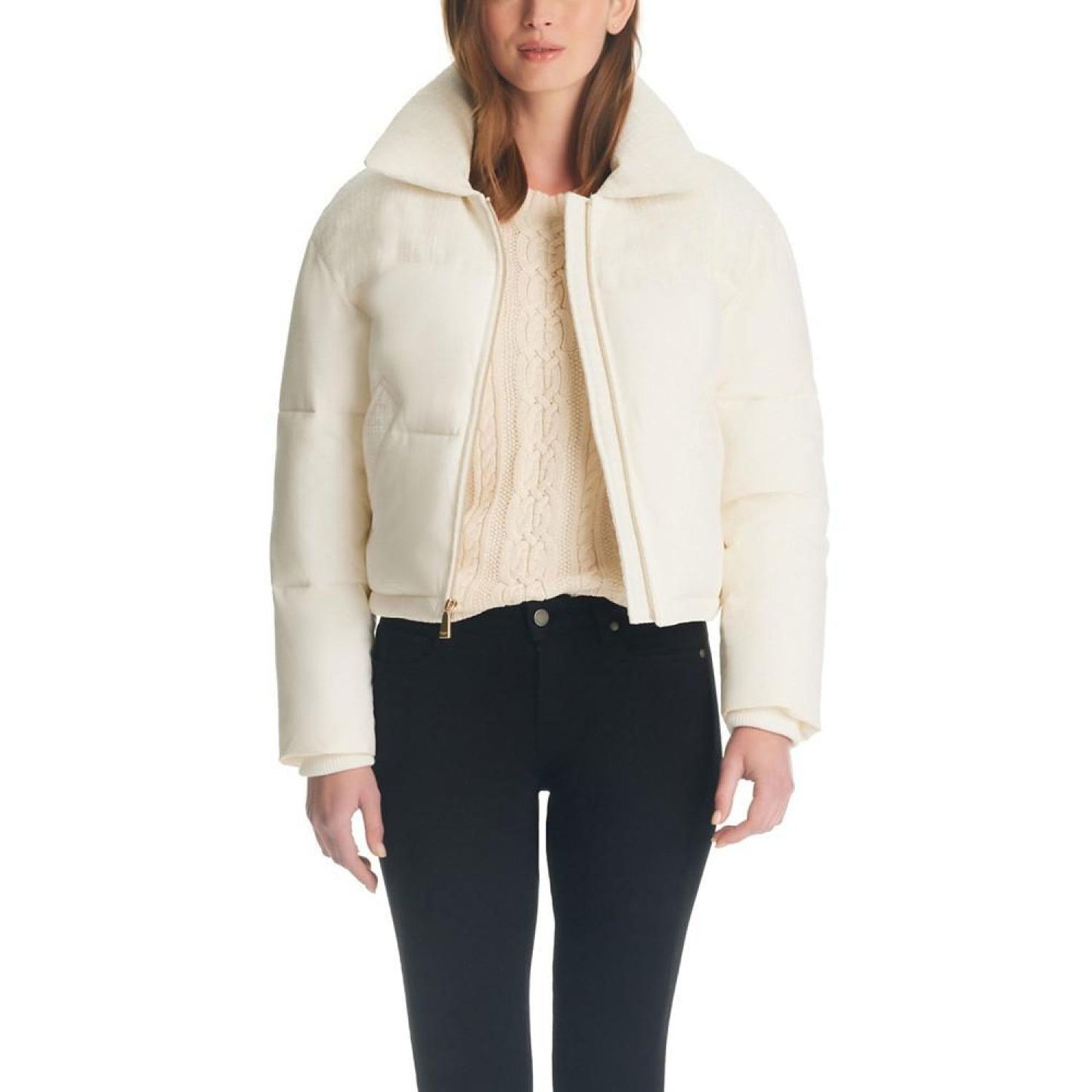 Women's Cropped Tweed Puffer Coat