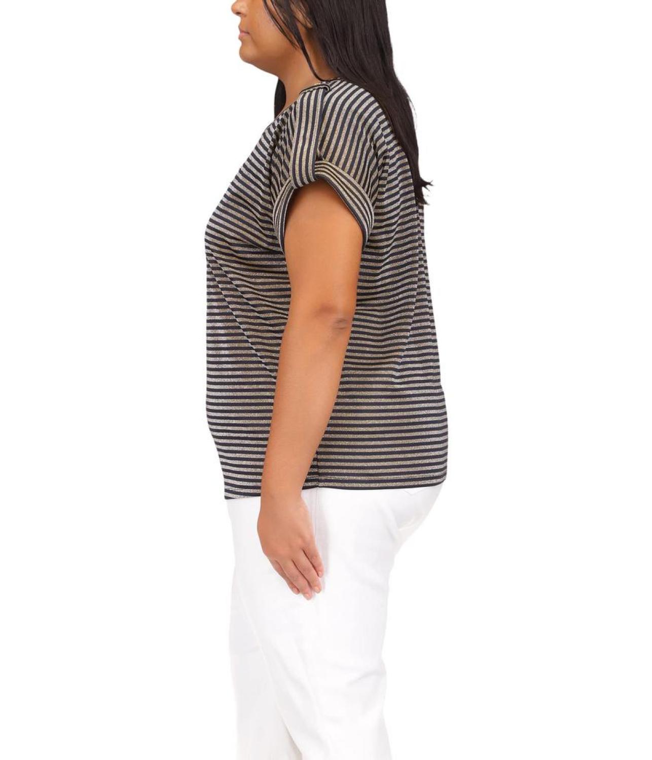Plus Size Stripe Snap Epaulette T-Shirt