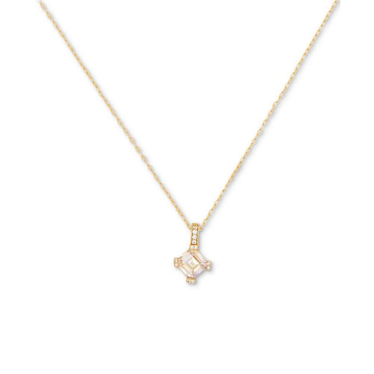 Pavé & Square Cubic Zirconia Mini Pendant Necklace, 16" + 3" extender
