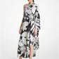Shadow Floral Organic Silk Crepe De Chine One-Shoulder Caftan