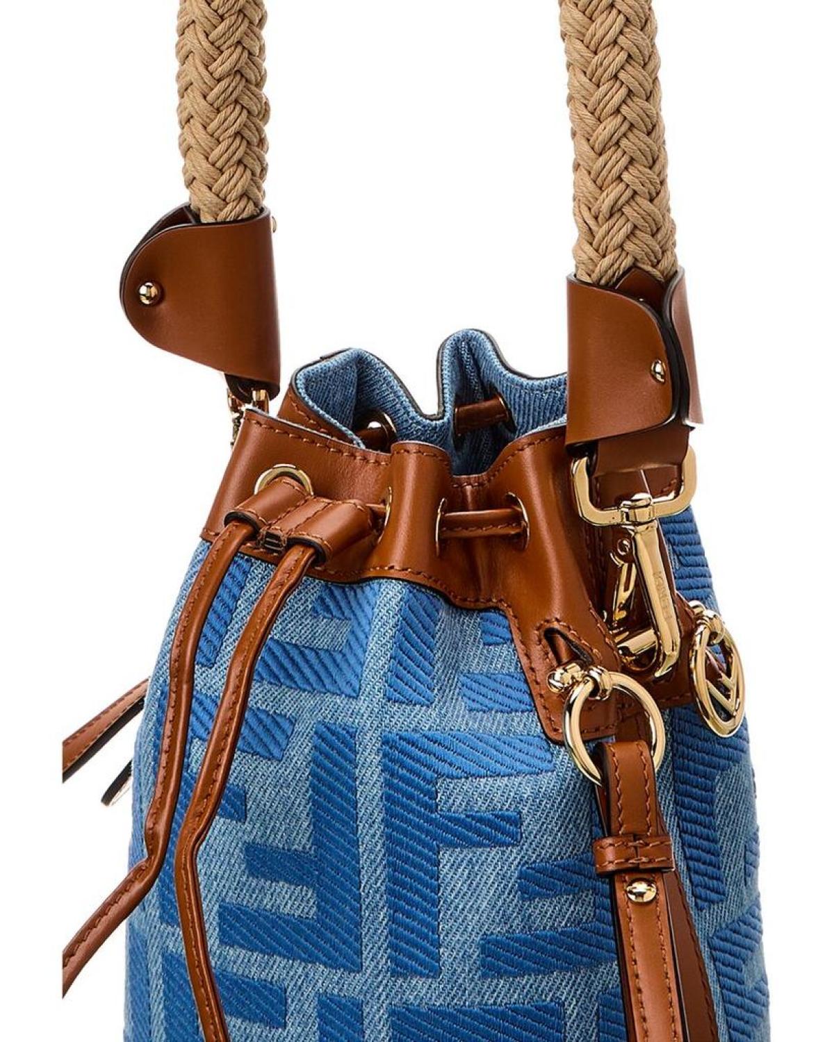 FENDI Mon Tresor Mini Denim & Leather Bucket Bag