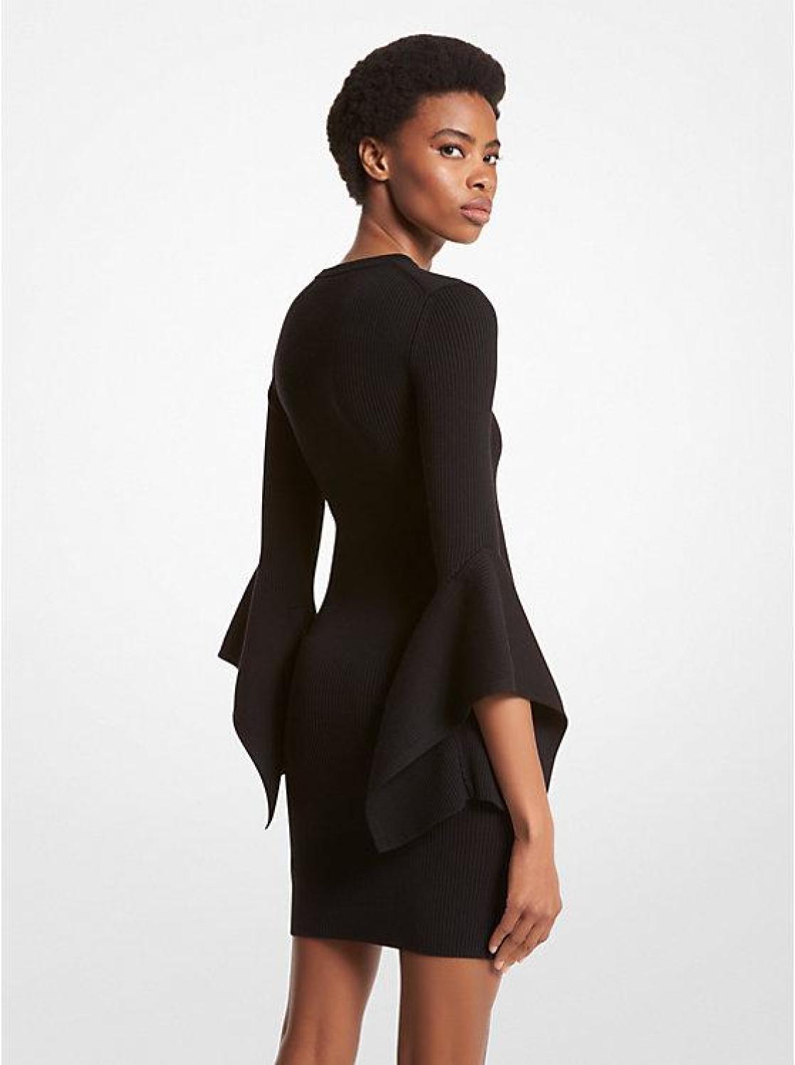 Wool Blend Flare-Sleeve Dress