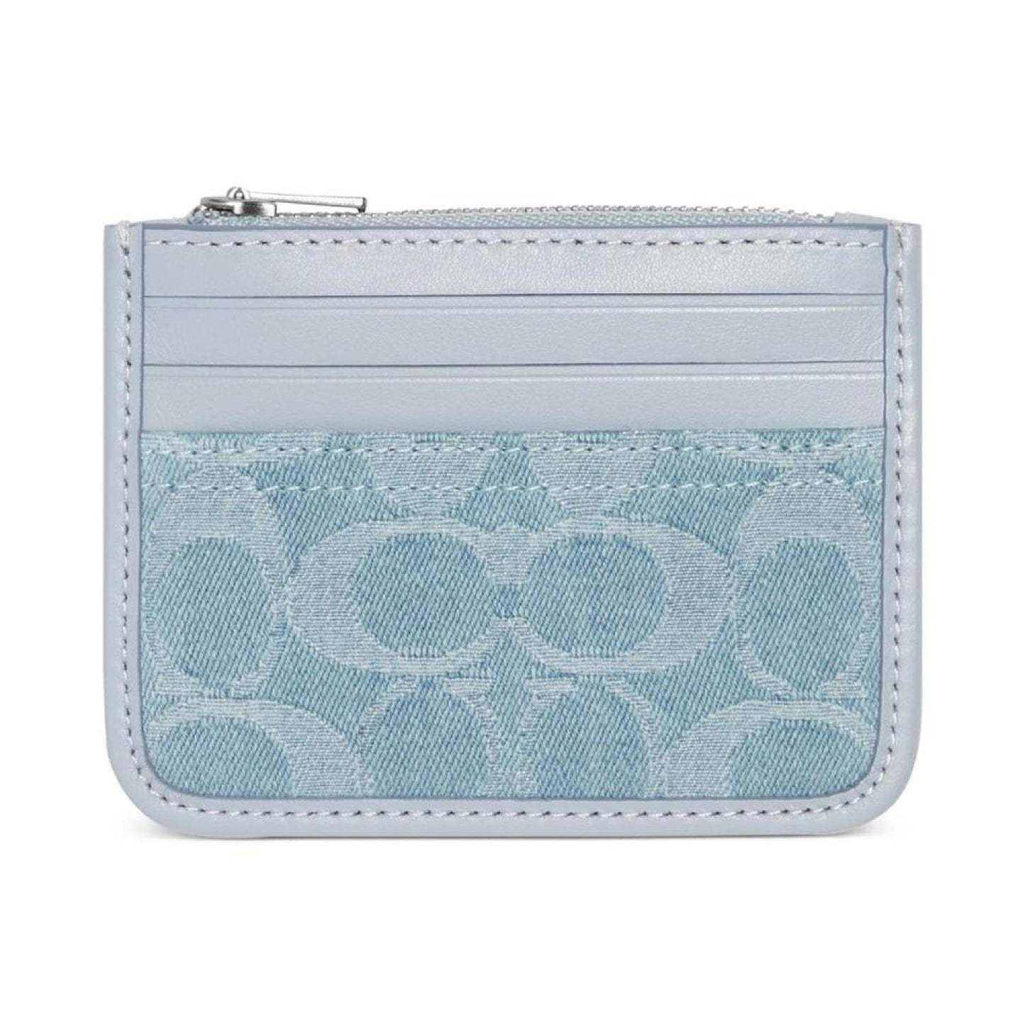 Washed Denim Signature Zip Card Case