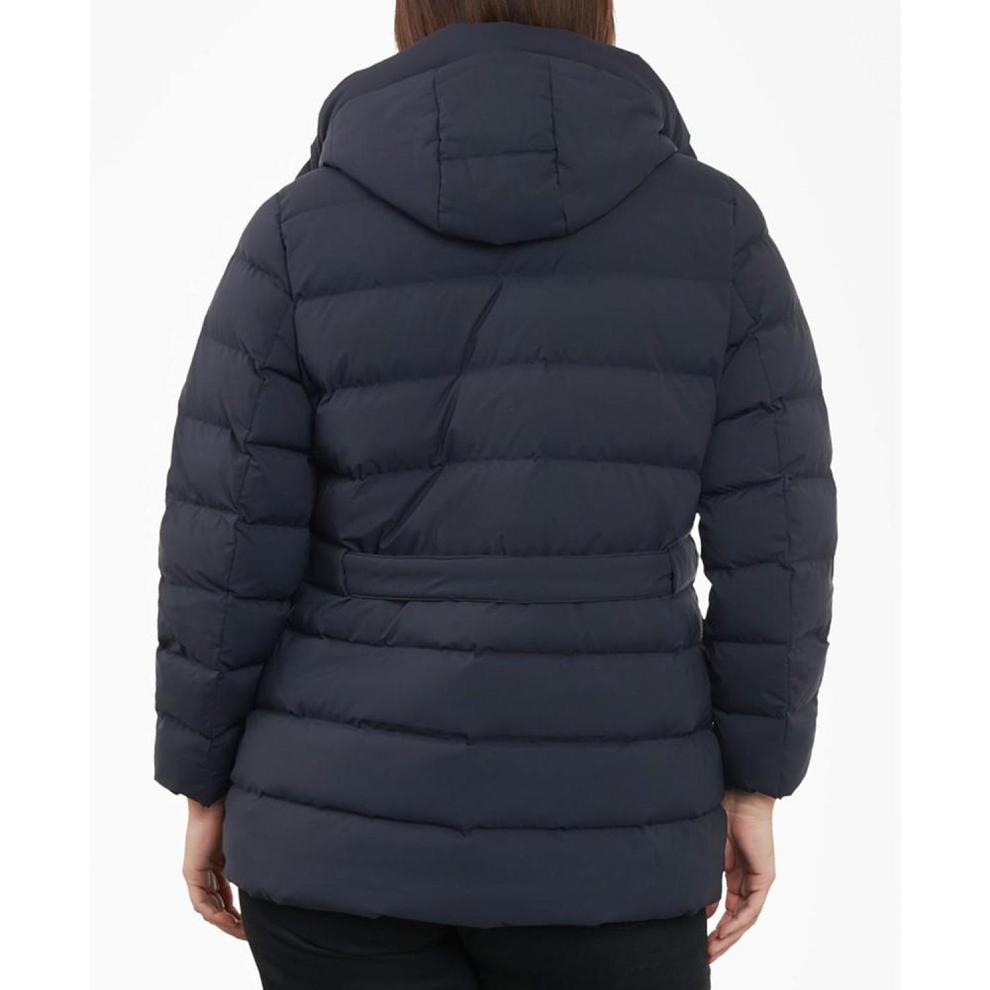 Women's Plus Size Belted Hooded Puffer Coat
