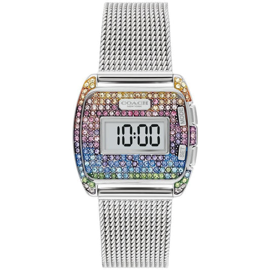 Women's Darcy Digital Rainbow Silver-Tone Stainless Steel Mesh Bracelet Watch, 30mm