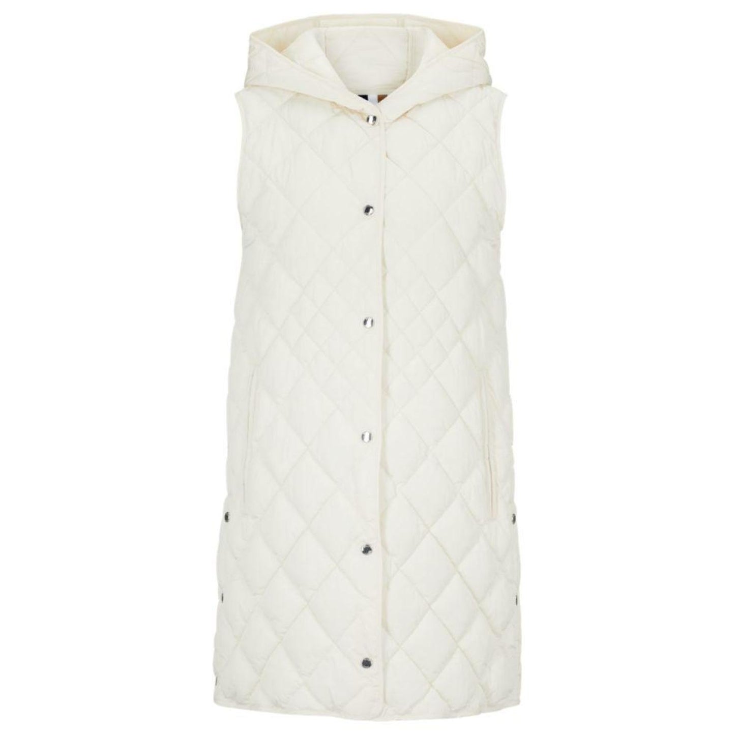 Water-repellent quilted gilet with branded poppers