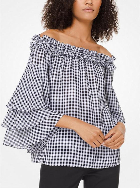 Gingham Off-The-Shoulder Top