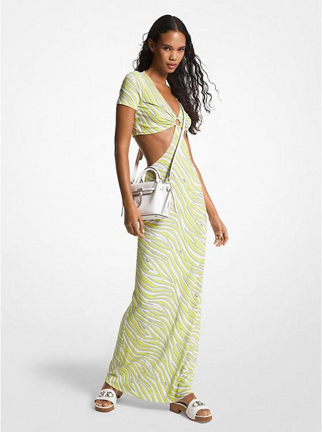 Zebra Print Matte Jersey Cutout Dress